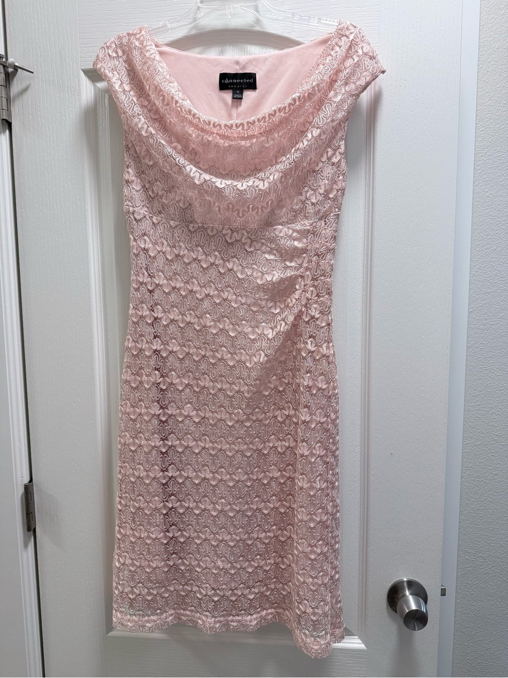 Connected Apparel Pink Lace Cowl Neck Sheath Dress